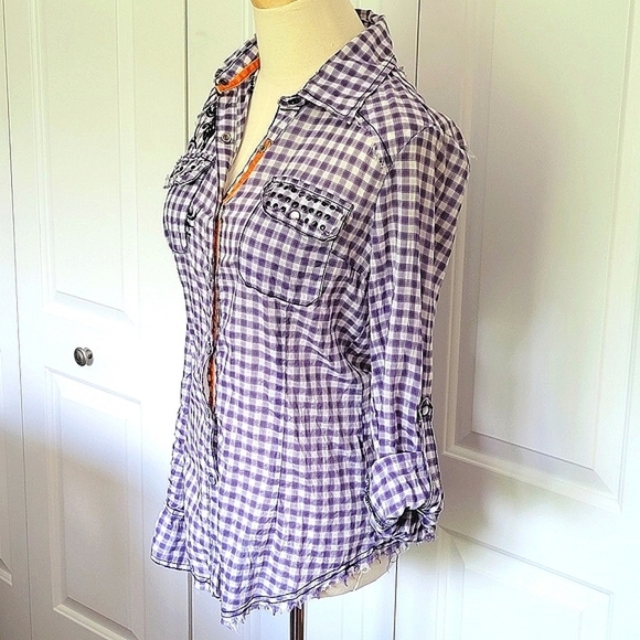 ROAR Buffalo Check Button Down Shirt NWOT Embroidered Design w/Studded Pockets - Picture 5 of 11